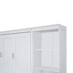 Schrankbett mit ausklappbarem Schreibtisch & Bücherregal-Stauraum, wandmontiertes Doppel-/Queensize-Plattformbett, massives Kiefernholz & MDF, Dunkelbraun oder Weiß