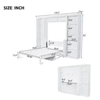 Schrankbett mit ausklappbarem Schreibtisch & Bücherregal-Stauraum, wandmontiertes Doppel-/Queensize-Plattformbett, massives Kiefernholz & MDF, Dunkelbraun oder Weiß