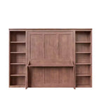 Schrankbett mit ausklappbarem Schreibtisch & Bücherregal-Stauraum, wandmontiertes Doppel-/Queensize-Plattformbett, massives Kiefernholz & MDF, Dunkelbraun oder Weiß