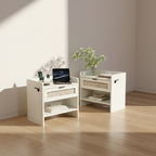 Rattan Nachttisch 2er-Set, Beistelltisch, Moderner Nachttisch mit 2 Schubladen, Stauraum, Geeignet für Schlafzimmer, Büro oder Wohnzimmer