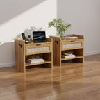 Rattan Nachttisch 2er-Set, Beistelltisch, Moderner Nachttisch mit 2 Schubladen, Stauraum, Geeignet für Schlafzimmer, Büro oder Wohnzimmer