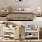 Rattan Nightstand Set of 2, Bedside Table, Modern Night Stand 2 Drawer Storage Space, Suitable for Bedroom, Office, or Living Room