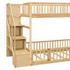 Etagenbett mit Stauraumtreppe, Etagenbett aus Holz in Einzelbettgröße mit Schutzgitter