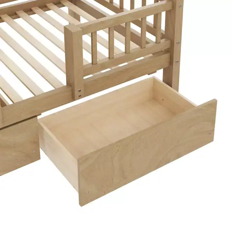 Doppel-Etagenbett mit Rutsche und Treppe mit Stauraum, Etagenbettgestell aus massivem Kiefernholz in Doppelbettgröße mit Schubladen und Schutzgeländer