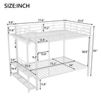 Etagenbett aus Metall (Full Over Full) mit Netzablagen und Kleiderhaken, platzsparendes Metallbettgestell mit LED-Beleuchtung