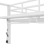 Etagenbett aus Metall (Full Over Full) mit Netzablagen und Kleiderhaken, platzsparendes Metallbettgestell mit LED-Beleuchtung