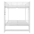 Etagenbett aus Metall (Full Over Full) mit Netzablagen und Kleiderhaken, platzsparendes Metallbettgestell mit LED-Beleuchtung