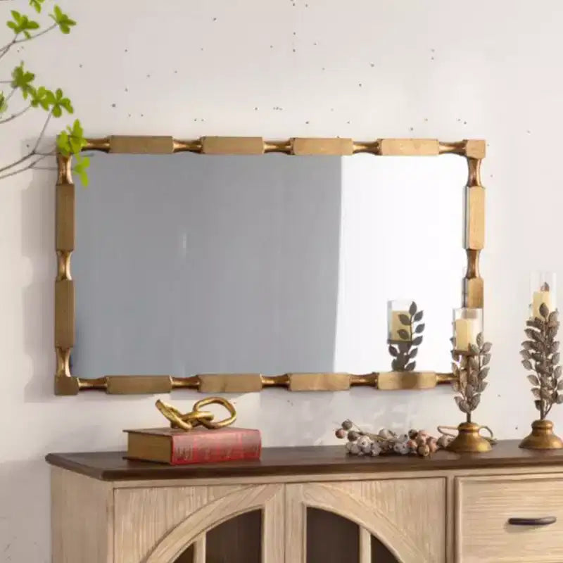 40 x 22 Modern Rectangular Bamboo-Style Wall Mirror with Solid Wood Frame, Wall-Mounted Mirror for Living Room or Entryway Dcor-Panipeachy