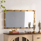 40 x 22 Modern Rectangular Bamboo-Style Wall Mirror with Solid Wood Frame, Wall-Mounted Mirror for Living Room or Entryway Dcor-Panipeachy