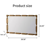 40" x 22" Moderner rechteckiger Wandspiegel im Bambus-Stil, Rahmen aus massivem, mattgoldfarbenem Holz, für Wohnzimmer & Diele