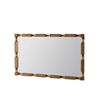 40" x 22" Moderner rechteckiger Wandspiegel im Bambus-Stil, Rahmen aus massivem, mattgoldfarbenem Holz, für Wohnzimmer & Diele