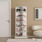  56-inch 360-degree rotating modern shoe cabinet, 6 tiers, accommodates all types of footwear, maximizes storage space utilization, white