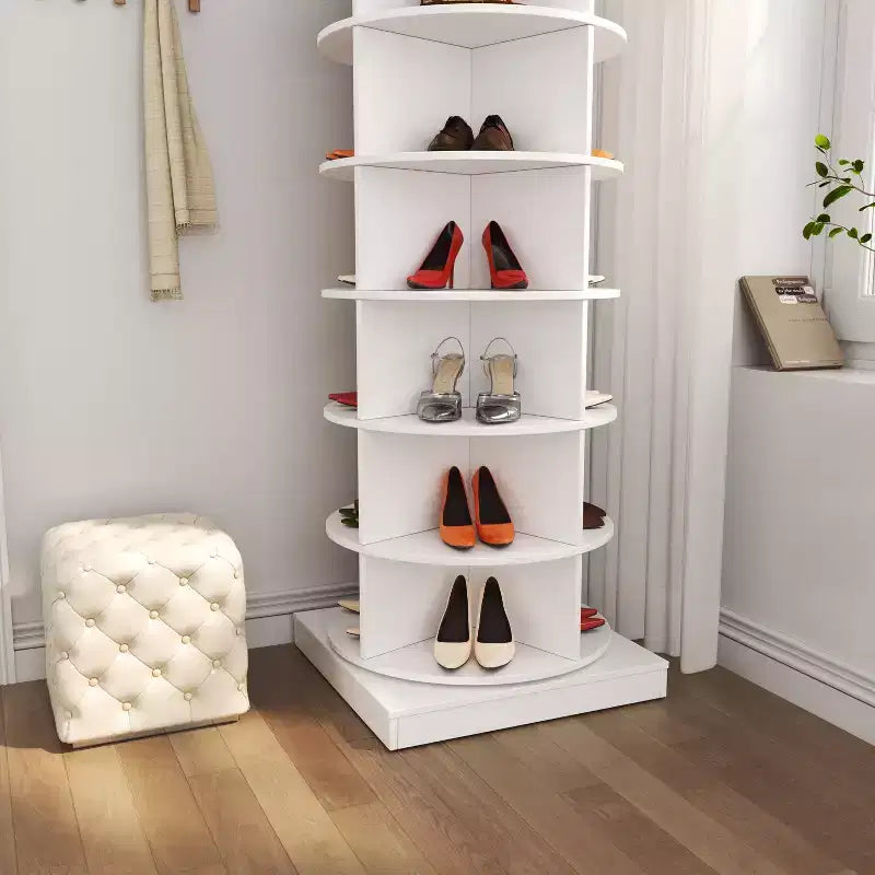 142-cm rotierender 360°-Schuhschrank, 6-stöckiges modernes Aufbewahrungsmöbel für 24 Paar Schuhe, Weiß