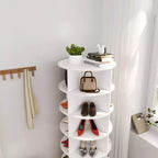 142-cm rotierender 360°-Schuhschrank, 6-stöckiges modernes Aufbewahrungsmöbel für 24 Paar Schuhe, Weiß
