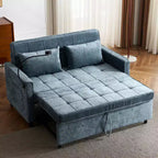 56.9 Loveseat Sofa Pull-out Sofa Bed Sleeper with Reversible Backrest Cushion Side Pockets Holder for Living Room Blue