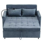 144,5 cm Loveseat Schlafsofa mit ausziehbarer Matratze, beidseitig verwendbarer Rückenlehne, USB-Anschlüssen, Seitentaschen und Handyhalter, Blau