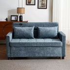 144,5 cm Loveseat Schlafsofa mit ausziehbarer Matratze, beidseitig verwendbarer Rückenlehne, USB-Anschlüssen, Seitentaschen und Handyhalter, Blau