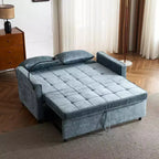 144,5 cm Loveseat Schlafsofa mit ausziehbarer Matratze, beidseitig verwendbarer Rückenlehne, USB-Anschlüssen, Seitentaschen und Handyhalter, Blau