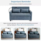 144,5 cm Loveseat Schlafsofa mit ausziehbarer Matratze, beidseitig verwendbarer Rückenlehne, USB-Anschlüssen, Seitentaschen und Handyhalter, Blau