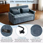 144,5 cm Loveseat Schlafsofa mit ausziehbarer Matratze, beidseitig verwendbarer Rückenlehne, USB-Anschlüssen, Seitentaschen und Handyhalter, Blau