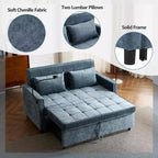 144,5 cm Loveseat Schlafsofa mit ausziehbarer Matratze, beidseitig verwendbarer Rückenlehne, USB-Anschlüssen, Seitentaschen und Handyhalter, Blau