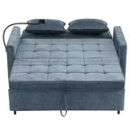 144,5 cm Loveseat Schlafsofa mit ausziehbarer Matratze, beidseitig verwendbarer Rückenlehne, USB-Anschlüssen, Seitentaschen und Handyhalter, Blau