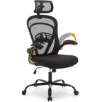 Ergonomic High-Back Mesh Office Chair  Turn-Up Armrests, Headrest, Swivel Executive Computer Desk Chair for Home Office, Bedroom, or Study