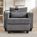  Convertible Chaise Sofa Bed Corduroy Sleeper Sofa with Ports Cup Holders Ample Storage Space for Living Room Gray