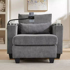  Convertible Chaise Sofa Bed Corduroy Sleeper Sofa with Ports Cup Holders Ample Storage Space for Living Room Gray