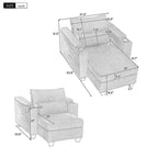 Schlafsofa mit Ottomane, Cord-Schlafsofa mit Ladeanschlüssen, Getränkehaltern und Stauraum, Grau