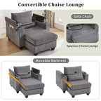 Schlafsofa mit Ottomane, Cord-Schlafsofa mit Ladeanschlüssen, Getränkehaltern und Stauraum, Grau