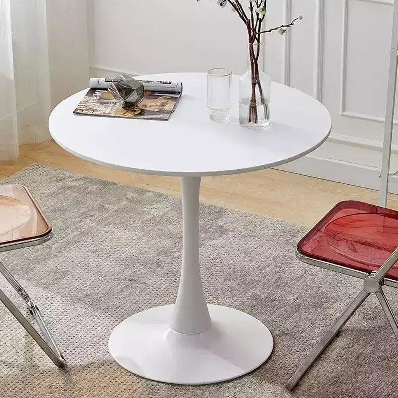  Modern Round Dining Table End Table MDF Top Steel Base Kitchen Coffee Table Living Room Office, White, 31.5*19.7*29.1