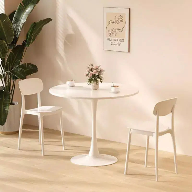 Moderner runder Esstisch, MDF-Platte Stahlfuß, Weiß, 80x50x74cm