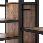 Queen-Hochbett mit Schreibtisch & Kleiderschrank, Metallrahmen, Stauraumtreppe, USB- & LED-Leuchten, platzsparendes Hochbett, Holzmaserung-Finish