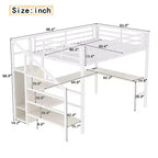 Queen-Hochbett mit Schreibtisch & Kleiderschrank, Metallrahmen, Stauraumtreppe, USB- & LED-Leuchten, platzsparendes Hochbett, Holzmaserung-Finish