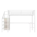 Queen-Hochbett mit Schreibtisch & Kleiderschrank, Metallrahmen, Stauraumtreppe, USB- & LED-Leuchten, platzsparendes Hochbett, Holzmaserung-Finish