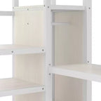 Queen-Hochbett mit Schreibtisch & Kleiderschrank, Metallrahmen, Stauraumtreppe, USB- & LED-Leuchten, platzsparendes Hochbett, Holzmaserung-Finish