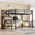  Queen Loft Bed with Desk & Wardrobe, Metal Frame, Storage Stairs, USB & LED Lights, Space-Saving Loft Bed, Wood Grain Finish
