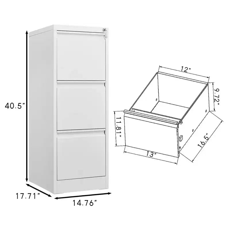 Weißer Aktenschrank mit 2 Schubladen und Schloss, Metall-Aufbewahrung für Legal-/Letter-/A4-/F4-Akten
