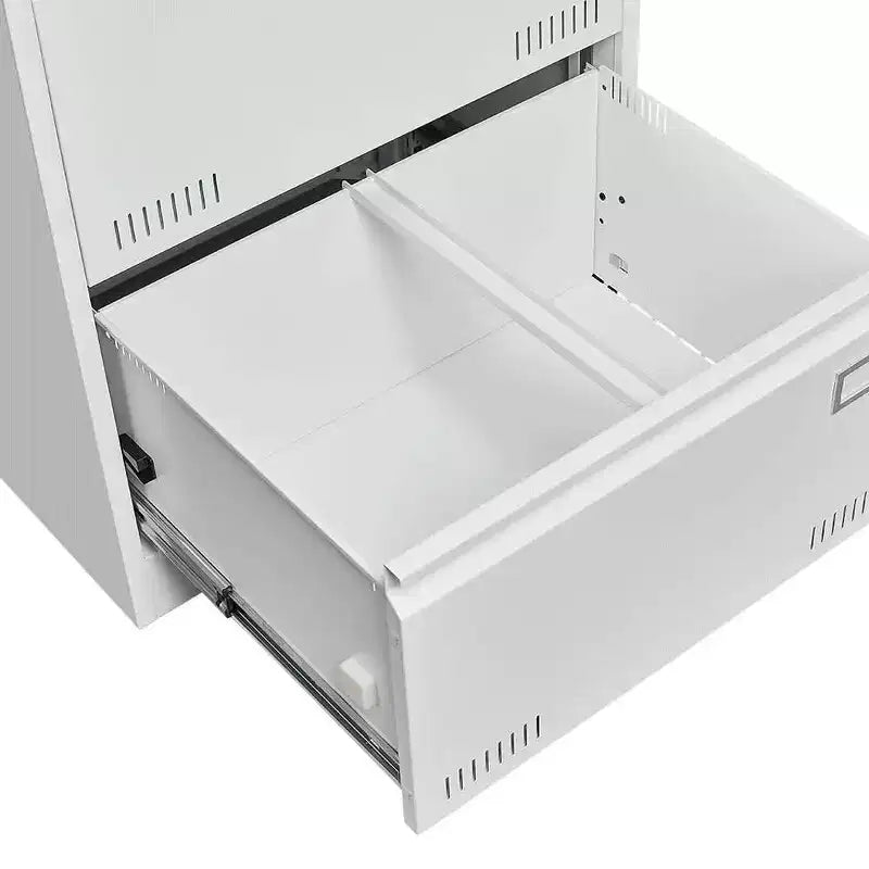 Weißer Aktenschrank mit 2 Schubladen und Schloss, Metall-Aufbewahrung für Legal-/Letter-/A4-/F4-Akten