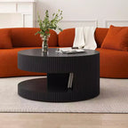  31.5 Round Coffee Table Modern Center Table with Storage Vertical Stripe Coffee Table for Living Room Black