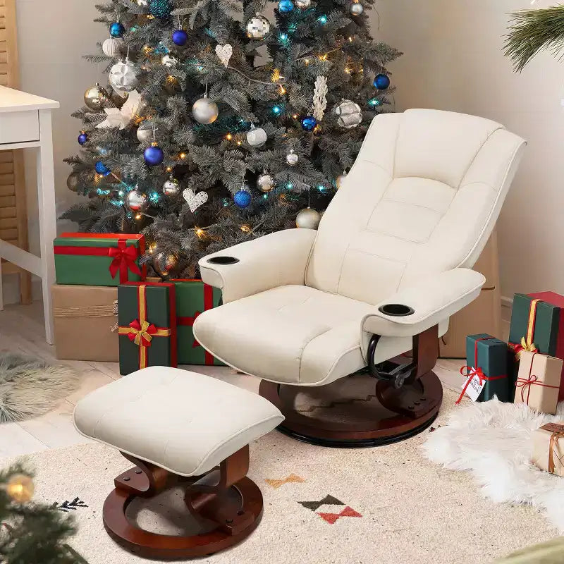 EROMMY Leather Heated Massage Recliner Chair with Ottoman
