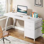 59-Zoll Computertisch mit 3 Schubladen, PC-Schreibtisch mit umkehrbaren Schubladen und Aktenaufbewahrung für das Home Office, Industrielles Weiß