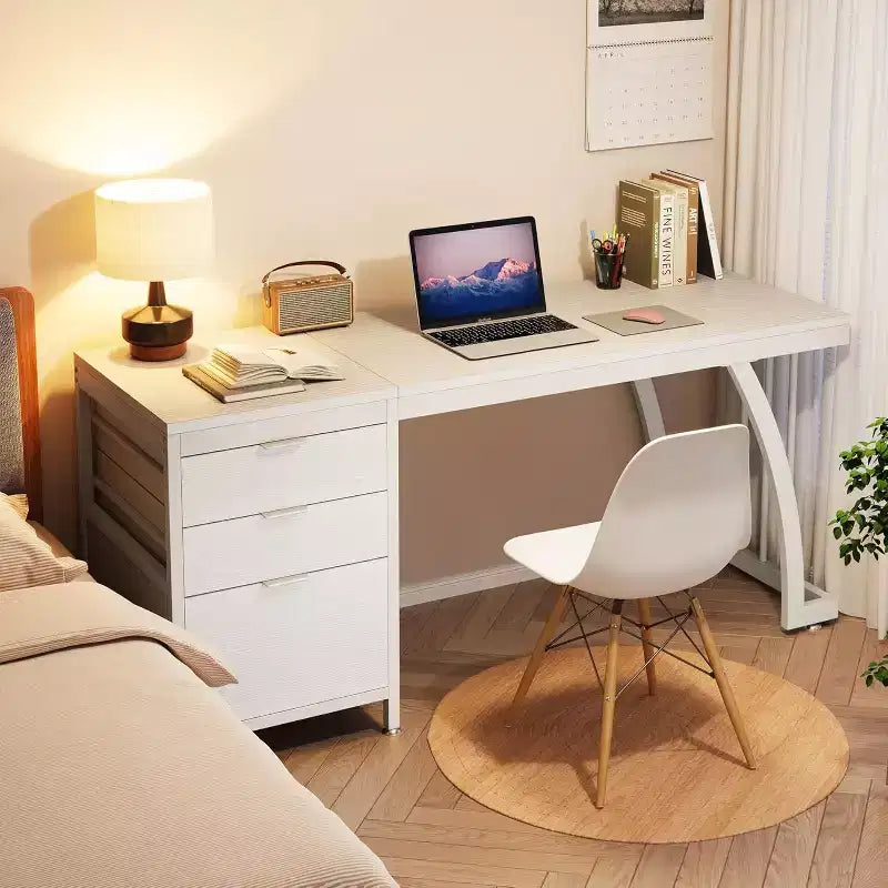 59-Zoll Computertisch mit 3 Schubladen, PC-Schreibtisch mit umkehrbaren Schubladen und Aktenaufbewahrung für das Home Office, Industrielles Weiß