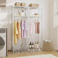 Clothes Rack With Adjustable Storage Shelves, Metal Clothing Rack for Hanging Clothes, for Bedroom, Laundry, Living Room, White