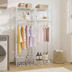 Clothes Rack With Adjustable Storage Shelves, Metal Clothing Rack for Hanging Clothes, for Bedroom, Laundry, Living Room, White