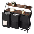 3 Section Rolling Laundry Sorter with Wood Top and Removable Hamper Bags 45 Gallon
