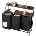 3 Section Rolling Laundry Sorter with Wood Top and Removable Hamper Bags 45 Gallon