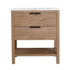 30" Einzelwaschtisch, 2 Schubladen, Keramikwaschbecken, offenes Regal, 4 Füße, Moderner, langlebiger Badezimmerschrank, 1 Imitations-Eiche, rechteckiges Holz