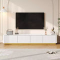  White Luxury Fluted TV Stand, Faux Marble Media Console with Gold Base for 85 TVs